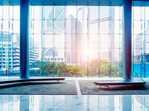 Glass wall in the office building